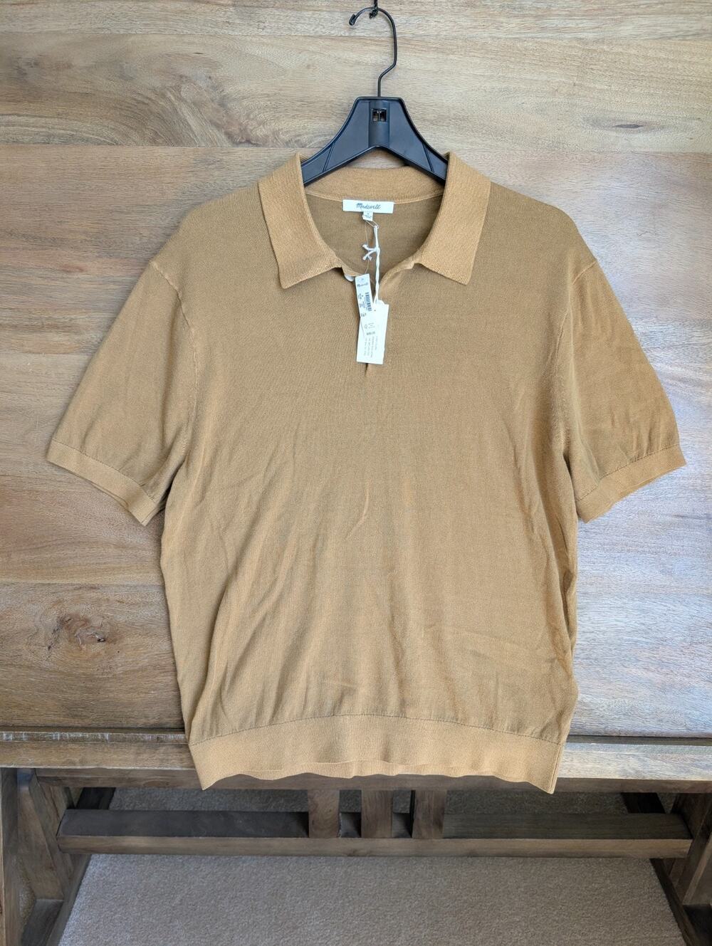NWT Madewell Knit Polo Shirt Mens Medium Brown Short Sleeve Collared Popover